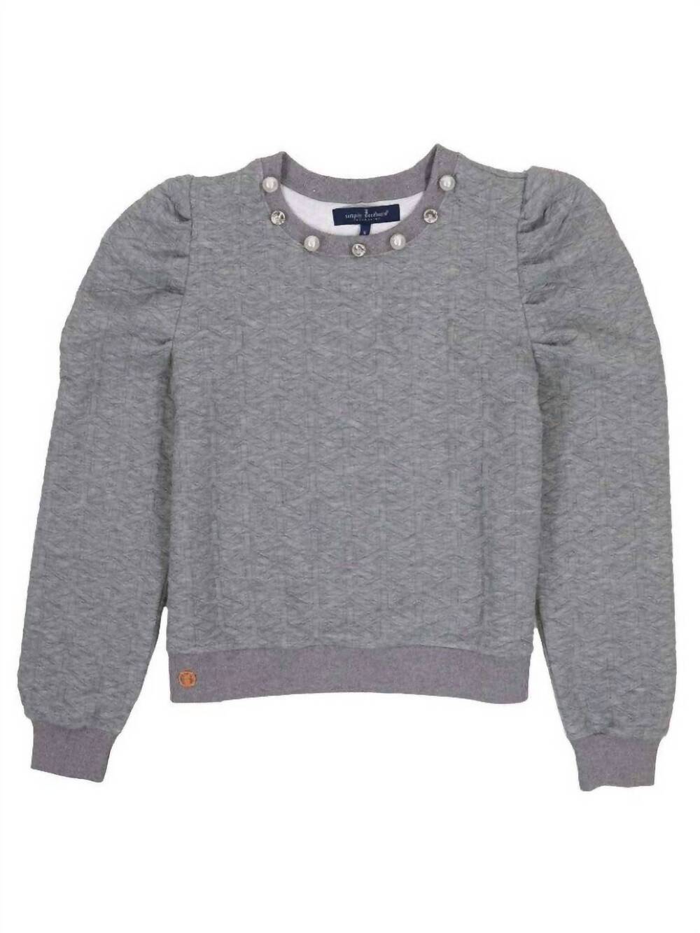 NEW SIMPLY SOUTHERN women's quilted puff sleeve sweatshirt in heather grey